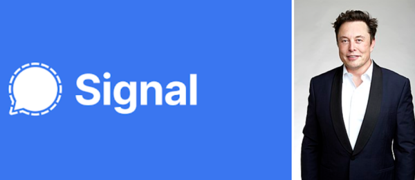 ▲ 메시징 앱 '시그널' 로고와 일론 머스크 CEO (사진=시그널·테슬라)
