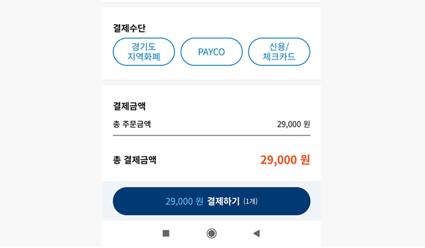 ▲ 경기도 지역화폐로 온라인 결제가 가능하다. 이미지=배달특급 사용 화면 캡쳐