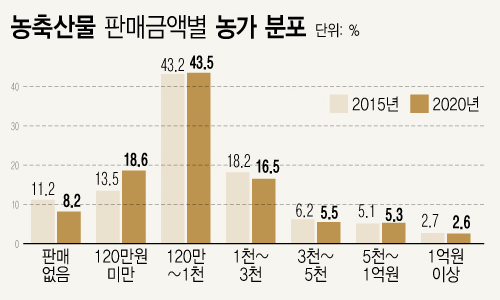 ▲ 농축산물 판매금액별 농가 분포 그래픽. 사진=뉴시스