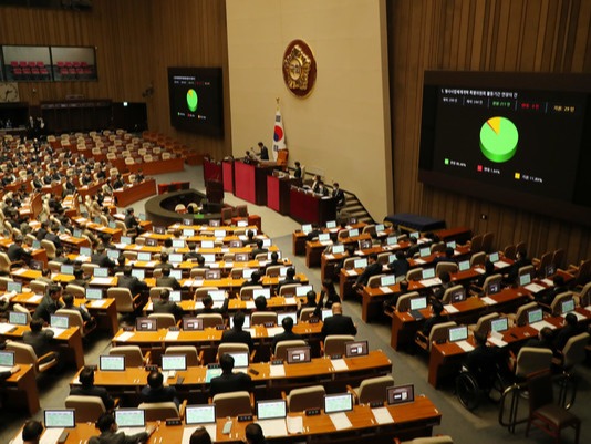 ▲ 지난달 30일 서울 여의도 국회 본회의장에서 열린 '제402회 국회(임시회) 제402-1차' 본회의에서 상정된 안건이 가결되고 있다.