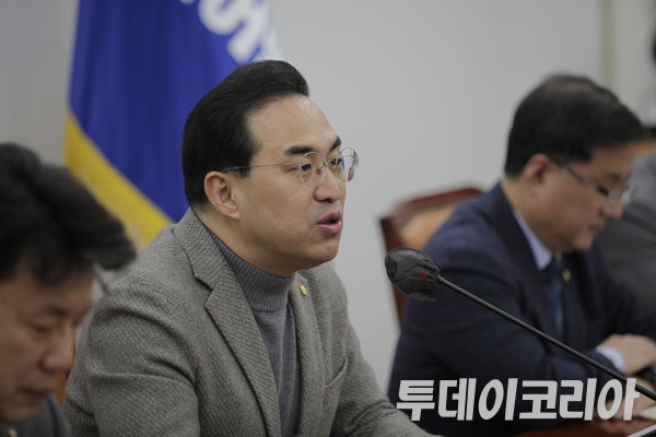 ▲ 박홍근 더불어민주당 원내대표가 23일 오전 서울 여의도 국회에서 열린 정책조정회의에서 발언하고 있다. 사진=투데이코리아DB