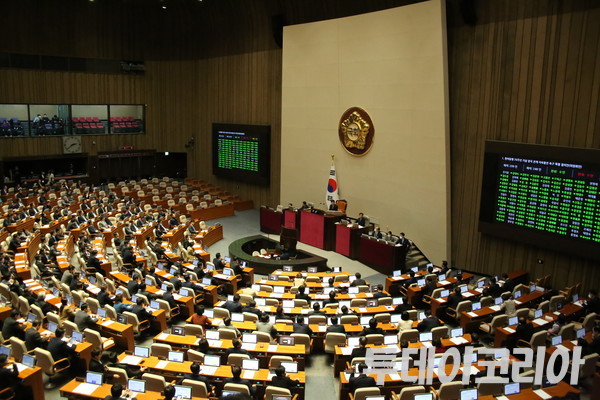 ▲ 24일 국회 본회의에서 안건이 상정, 표결에 부쳐지고 있다. 사진=투데이코리아DB
