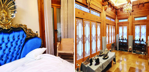 ▲ 기독교복음선교회(JMS) 정명석 총재가 여신도를 성폭행한 범행 장소로 지목된 충남 금산군 월명동 수련원 청기와 내부의 침실(왼쪽)과 거실(오른쪽) 모습. 사진=대전지검