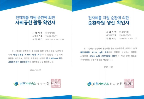 ▲ 한국마사회 전자제품 자연순환 사회공헌 활동 인증 사진=한국마사회