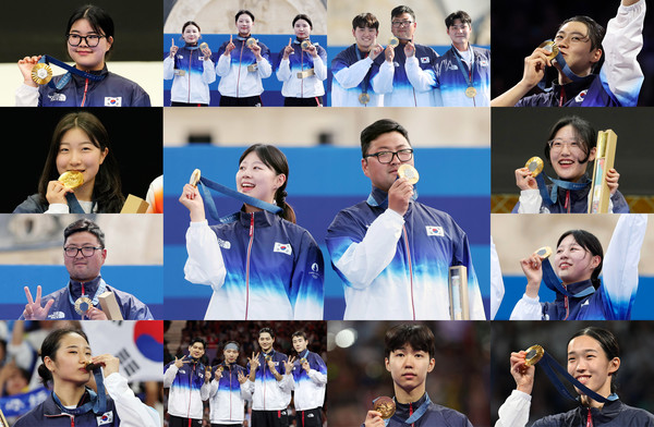▲ 대한민국이 2024 파리 올림픽에서 금메달 13개, 은메달 9개, 동메달 10개 총 32개 메달로 이번 대회를 마쳤다. 사진은 2024 파리 올림픽 한국 금메달리스트 모습. 사진=뉴시스·AP