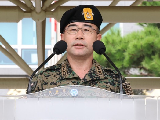 ▲ 곽종근 특수전사령관이 지난 8월 인천 계양구 국제평화지원단에서 열린 레바논 평화유지단 동명부대 30진 파병환송식에서 격려사를 하고 있다. 사진=뉴시스