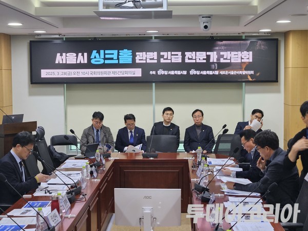 ▲ 28일 서울 여의도 국회 의원회관에서 ‘서울시 싱크홀 관련 긴급 전문가 간담회’가 진행되고 있다. 사진=투데이코리아