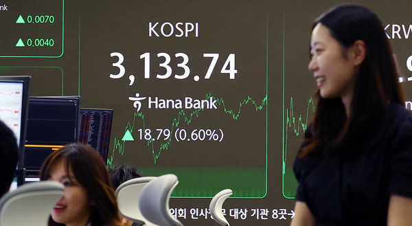 ▲ 9일 오후 서울 중구 하나은행 딜링룸에서 딜러들이 업무를 하고 있다. /뉴시스