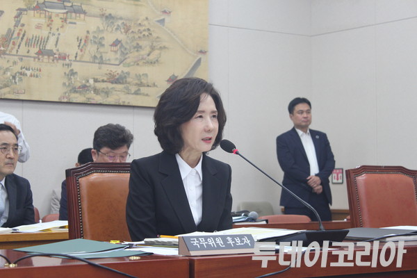 ▲ 이진숙 사회부총리 겸 교육부 장관 후보자가 16일 국회 교육위원회에서 열린 인사청문회에서 발언하고 있다. 사진=이기봉 기자